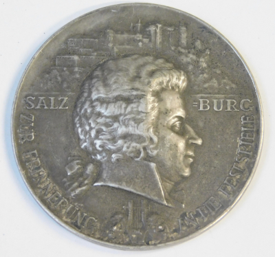 Alte Bronze Medaille Mozart Festspiele Salzburg versilbert A. Hartig 5cm
