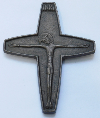 Bronze Kreuz Wandkreuz Relief Inri Erstkommunion 1972 12,5x9,7cm (N)