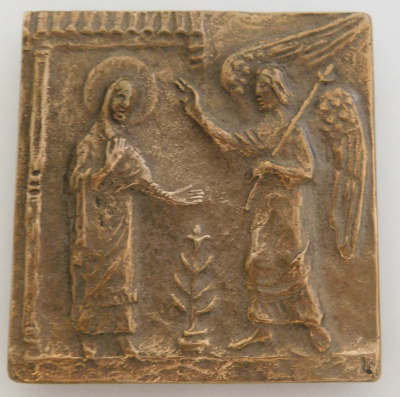 Bronze Relief Verkündigung Gott wird Mensch 1985 Butzon Bercker Limberg 6,2x6cm (N)