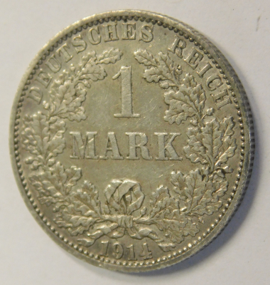 1 Mark Deutsches Reich 1914 A Silber 900 5,53g Ø2,4cm