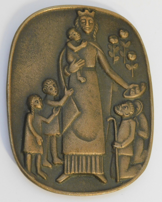 Bronze Relief Heilige Elisabeth von Thüringen 9,4x7,3cm (N)