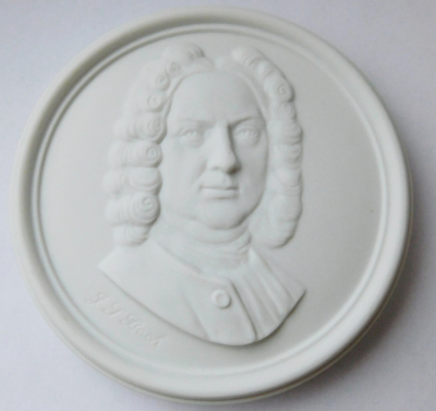 Porzellan Plakette Rosenthal Relief Porträt J. S. Bach Bisquitporzellan Ø10,5cm (N)