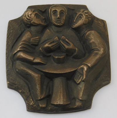 Kleines Bronze Kreuz Jesus Abendmahl Brotbrechen 8x7,5cm