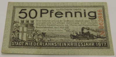 Altes Notgeld Gutschein 50 Pfennig Niederlahnstein 1917 (N)