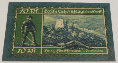 Altes Notgeld 10 Pfennig Greiffenberg Burg Greiffenstein Schlesien 1920 (N)