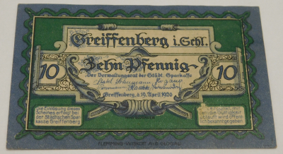 Altes Notgeld 10 Pfennig Greiffenberg Burg Greiffenstein Schlesien 1920 (N)