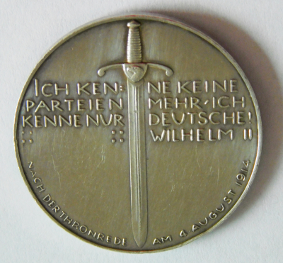 Silbermedaille Wilhelm II Preussen Thronrede 1914 Ich kenne keine Parteien mehr