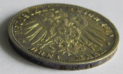 3 Mark Deutsches Reich Württemberg 1910 F Wilhelm II. Silber 900 Ø3,3