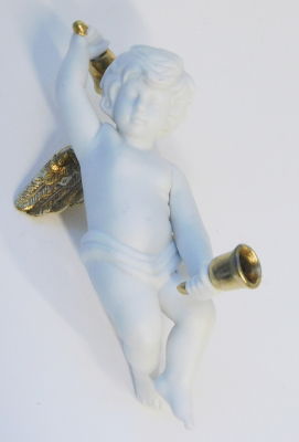 Porzellanfigur Engel mit Glocken Aufhängen Franklin Mint Bisquit weiß-gold 12 (N)