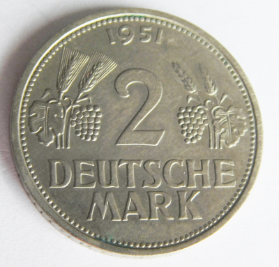 2 Deutsche Mark DM 1951 F Ø2,5cm