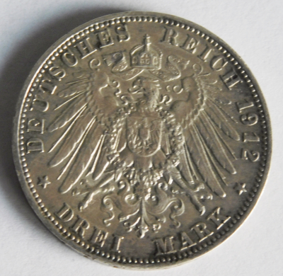 3 Mark Deutsches Reich Bayern 1912 D Otto Silber 900 Ø3,3