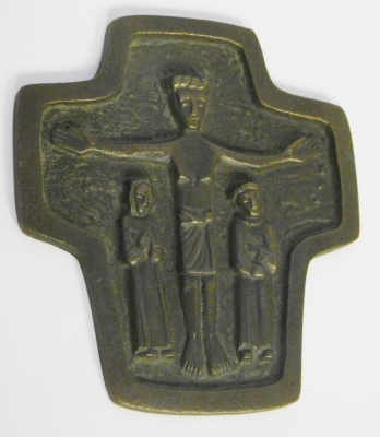 Kleines Bronze Kreuz Relief Jesus Andenken Kommunion 1968 10x9cm (N)