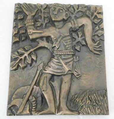 Bronze Plakette Relief Namenspatronale Heiliger Sebastian Weinert 19,2x15,7cm