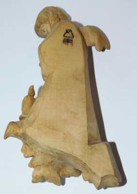 Wandengel Holzfigur Engel mit Kerze geschnitzt 21cm (N)