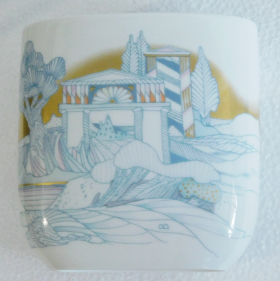 Seltene Vase Rosenthal Landschaft blau-gold 3541/14 Design Wiinblad 14,8cm (N)