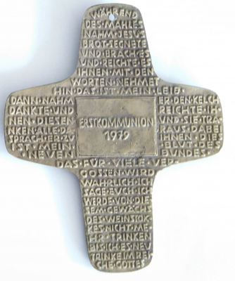 Kleines Bronze Kreuz Abendmahl Egino Weinert 11x9cm