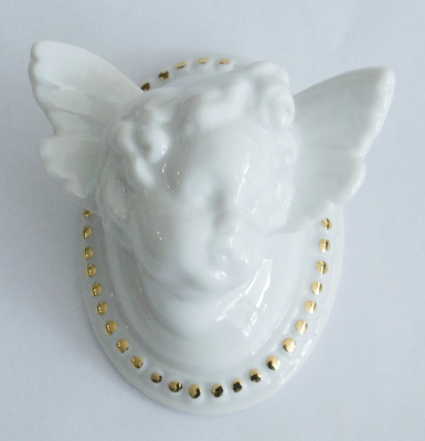 Engelskopf Engel Putto Wagner & Apel plastisch 6x4,3cm Perlrand goldfarben #a