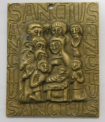 Kleine Bronze Plakette Relief Sanctus So liebt Gott Egino Weinert 5,5x4,5cm (N)