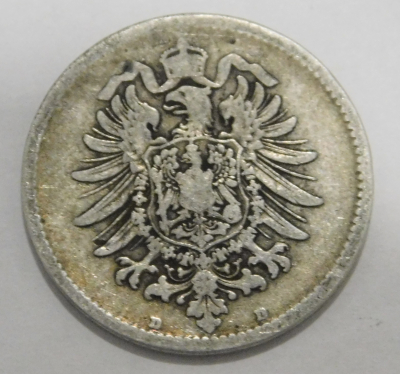 1 Mark Deutsches Reich 1875 D Silber 900 5,32g Ø2,4cm