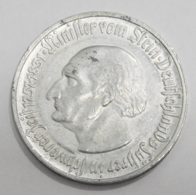 Alte Münze Notgeld Westfalen 50 Pfennig 1921 Minister vom Stein 2,4cm