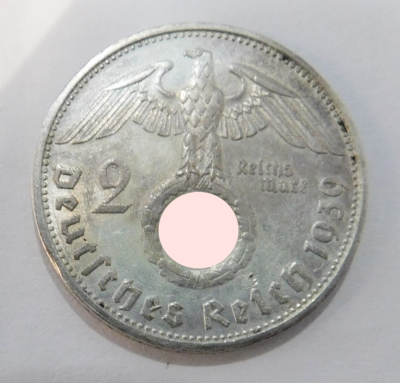 2 Reichsmark 1939 G Hindenburg Silber 625 7,9g Ø2,5cm