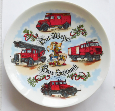 Wandteller Gut Wehr Gut Schlauch Feuerwehr Wagen Heiliger Florian Ø19,7cm