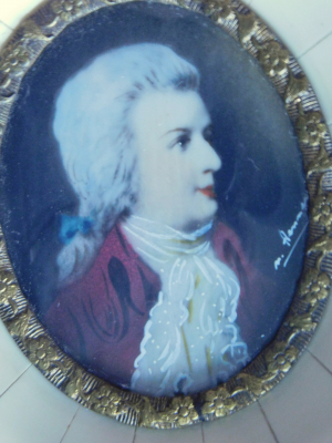 Miniaturbild Lupenmalerei Mozart 9,3x10,3cm signiert