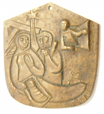 Bronze Plakette Geburt Christi von Egino Weinert 5,2x5cm