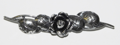 Brosche Silber Rose Blüte + Blätter 6,4x1,3cm (N)