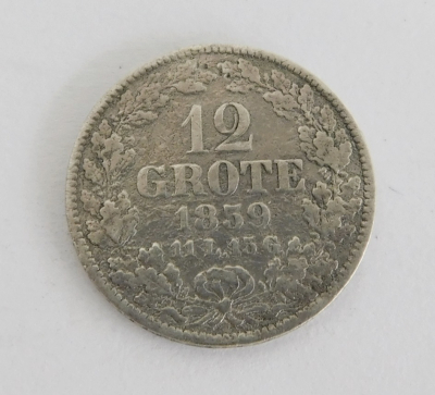 Alte original Münze 12 Grote 1859 Bremen Silber 740 3,6g Ø2,2cm