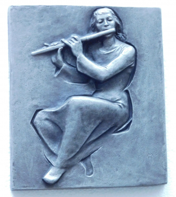 Buderus Eisenguß Relief Kunstguss Flötenspielerin Heinrich Moshage MH 27x23cm