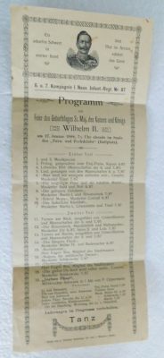 Programm Feier Geburtstag Wilhelm II 1908 I. Nass. Infant.-Regt. Nr. 87 Mainz