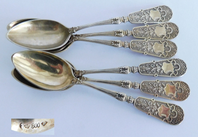 6 Jugendstil Löffel Mokkalöffel Silber 800 Deppe Berlin verschnörkelt 10,7cm 57g