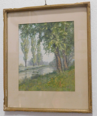 Original altes Aquarell Flußlandschaft mit Bäumen signiert Winkel Wentzel ?