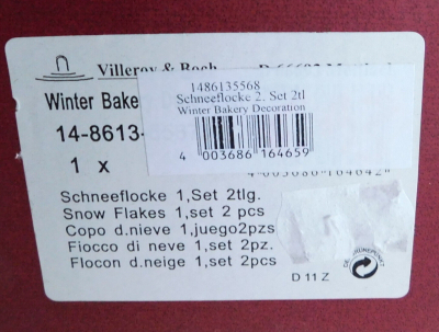 Villeroy & Boch Winter Bakery 2 Schneeflocken Anhänger Ornamente Weihnachten