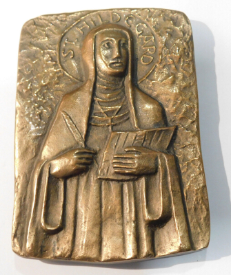 Bronze Plakette Relief St. Hildegard von Bingen Entwurf ? 11x8cm