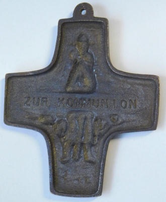 Bronze Kreuz Relief Der Gute Hirt Andenken Kommunion 9,5x8,5cm (N)