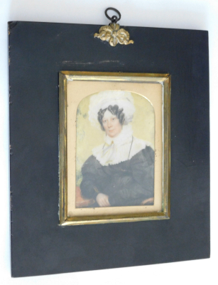 Fein gemaltes kleines Portrait Mrs Rowley Marshall 1830 Biedermeier Zeitobjekt