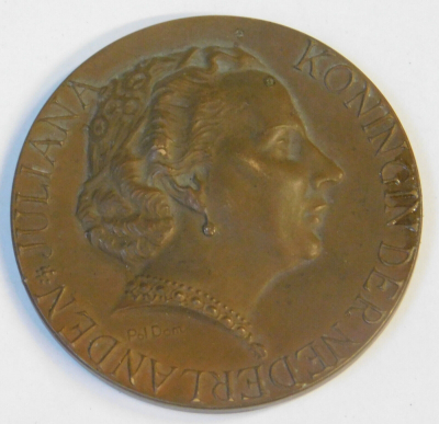 Seltene Bronze Medaille Breda Oranjestad 1952 Wappen Juliana Niederlande 5cm