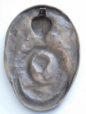 Bronze Relief Mondsichel Madonna mit Kind Sterne oval 12,5x8cm