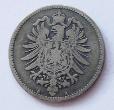 1 Mark Deutsches Reich 1876 A Silber 900 5,31g Ø2,4cm