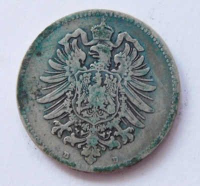 1 Mark Deutsches Reich 1881 D Silber 900 5,35g Ø2,4cm