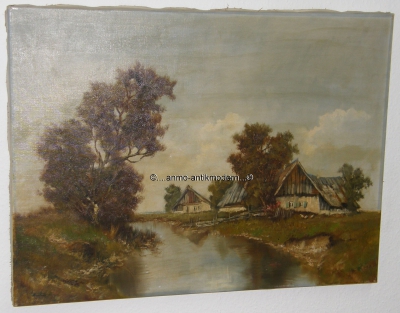 Original altes Ölgemälde Bauernkaten am Fluß Moorlandschaft bei Dachau Hohenegg -Kein Versand- (N)