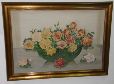 Altes Aquarell Stillleben Blumen Rosen in Schale A. Schindler Rehna -KEIN VERSAND- (N)