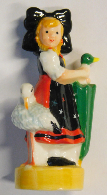 Kleine Porzellanfigur G. Ratkoff Mädchen in Tracht Ente Storch Alsace Elsass 7cm (N)