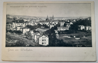 Alte PK AK Wiesbaden von der schönen Aussicht - nicht gelaufen